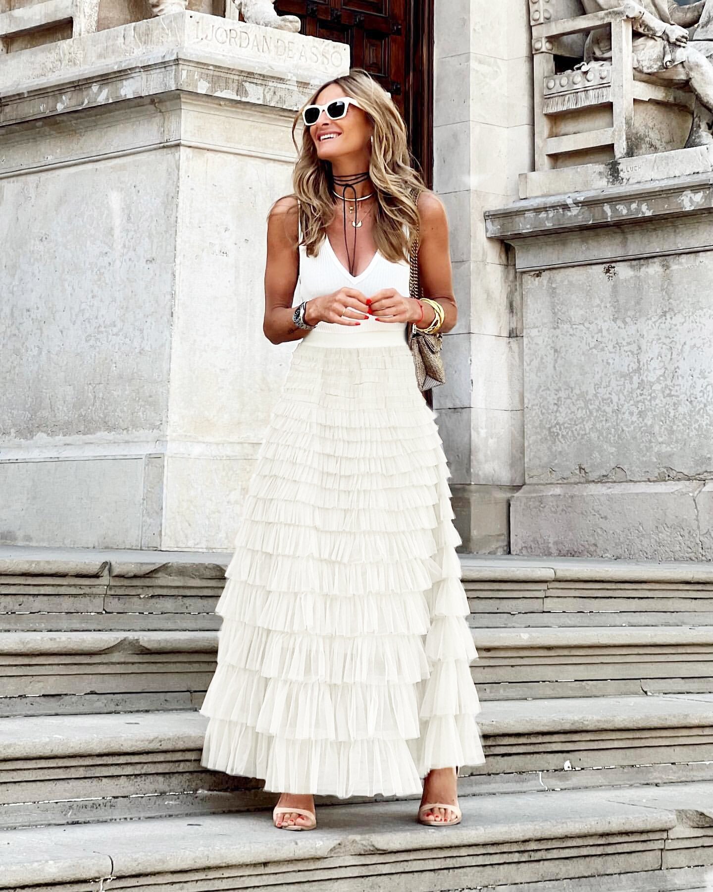 Layered Ruffle A-Line Skirt