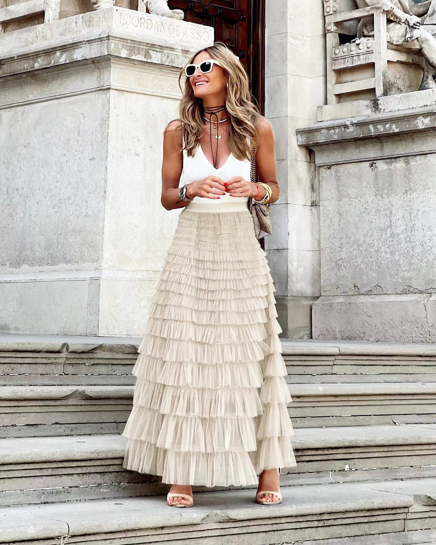 Layered Ruffle A-Line Skirt