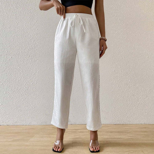 Hollow Drawstring Straight-Leg Pants