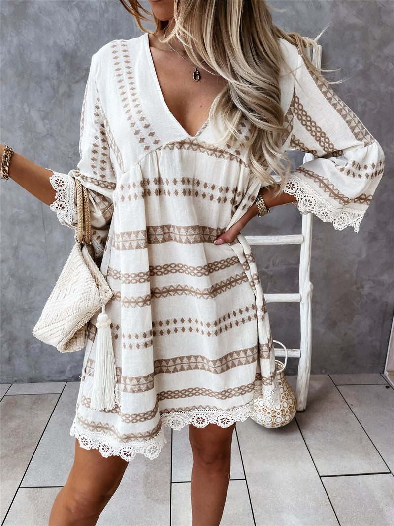 Geometric Print V-Neck Dress