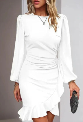 Puff Sleeve Hip-Covering Dress