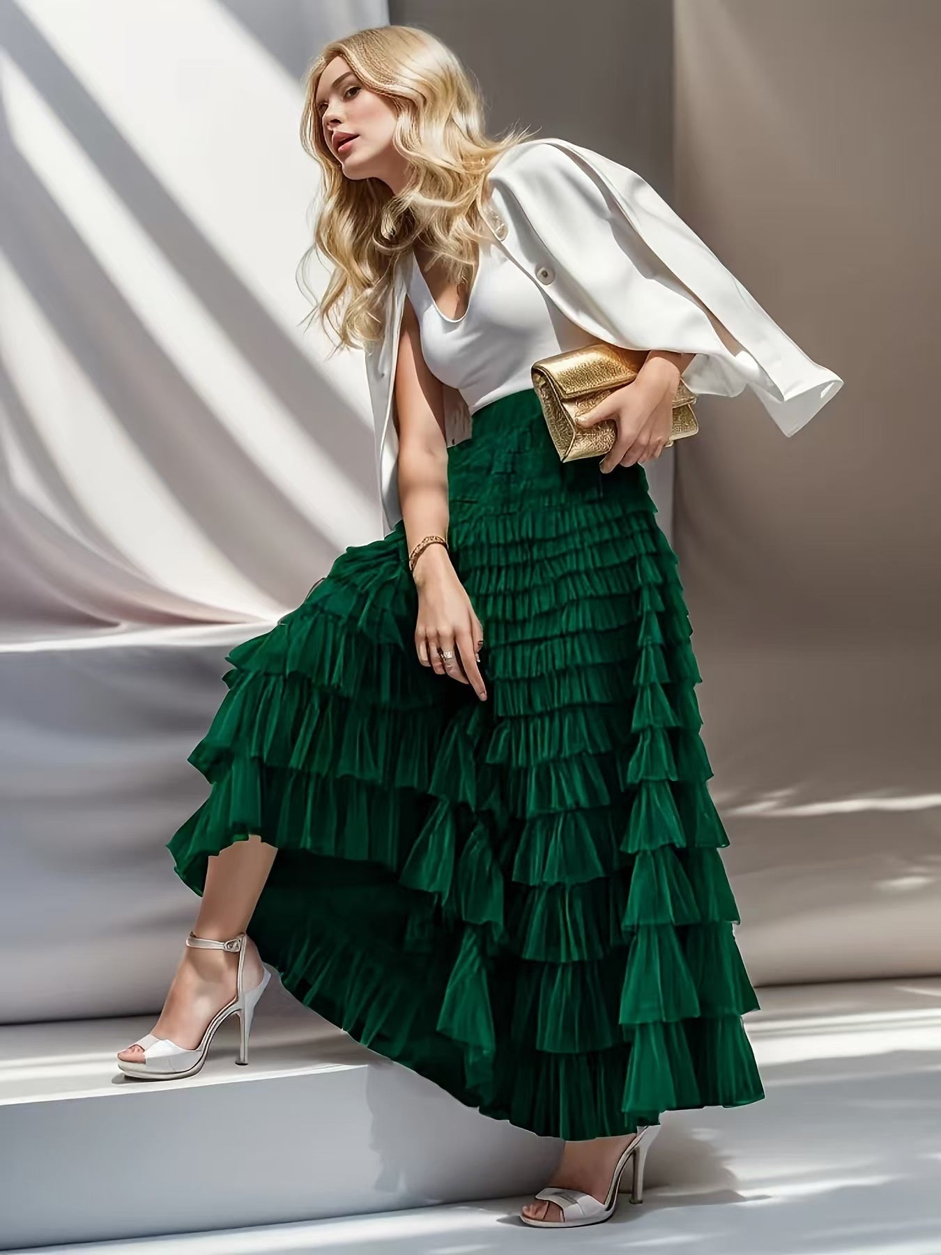 Layered Ruffle A-Line Skirt
