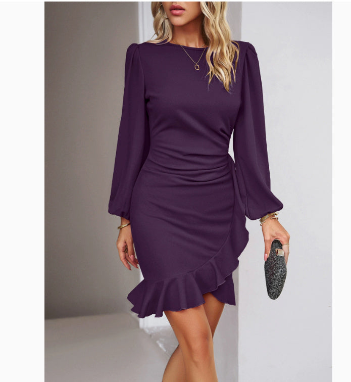 Puff Sleeve Hip-Covering Dress