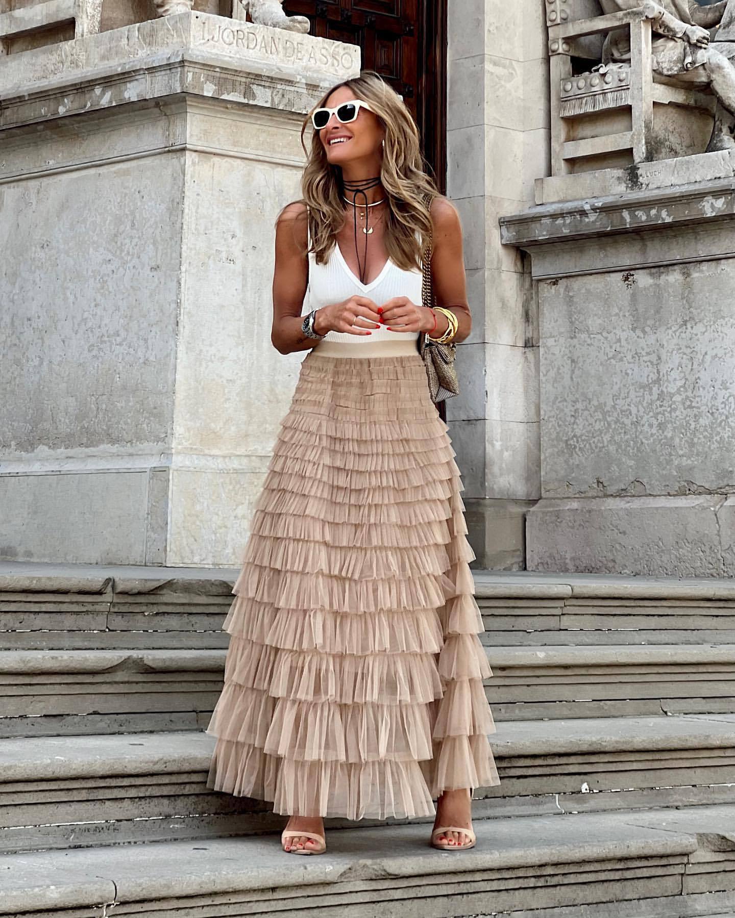 Layered Ruffle A-Line Skirt