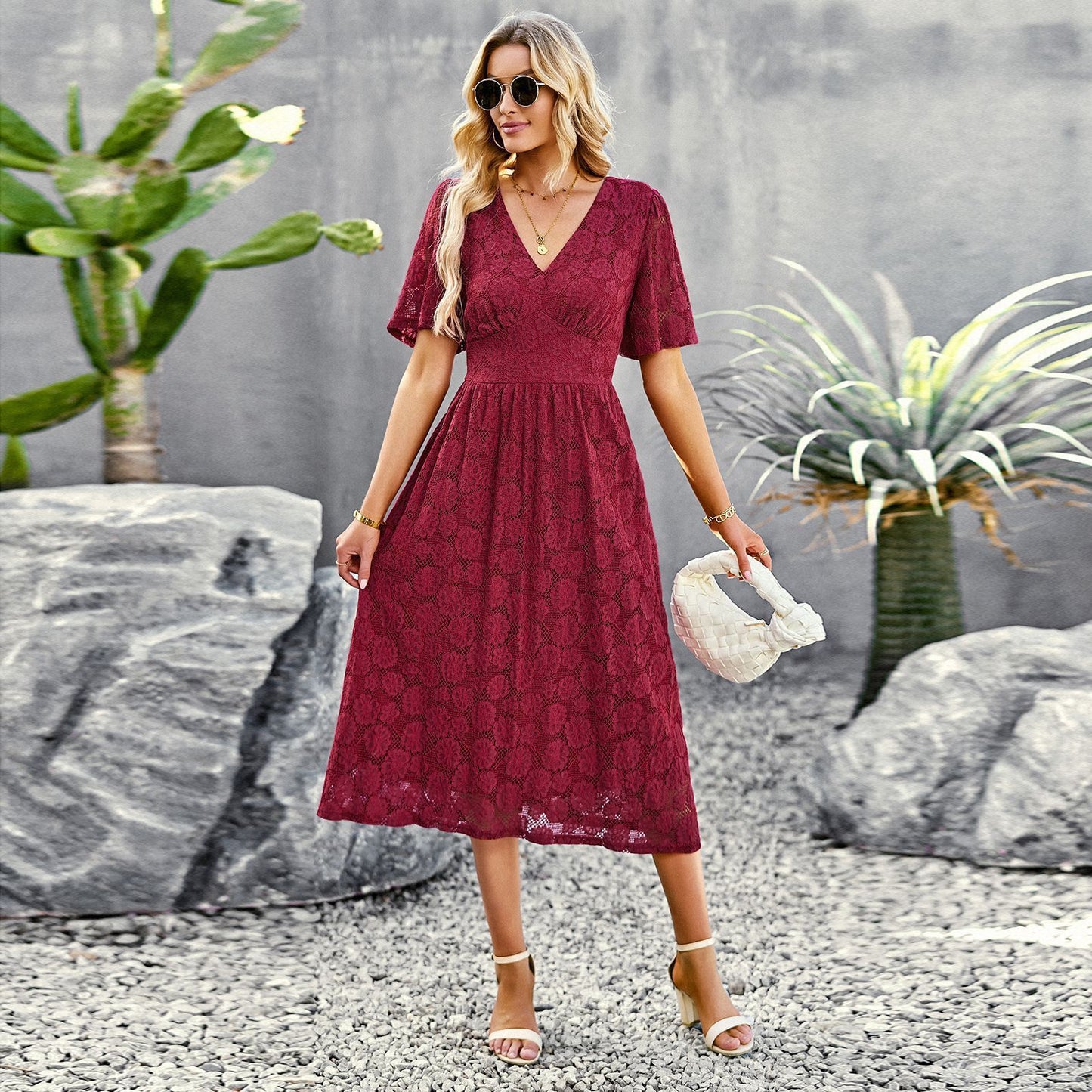 V-Neck Lace Summer Dress