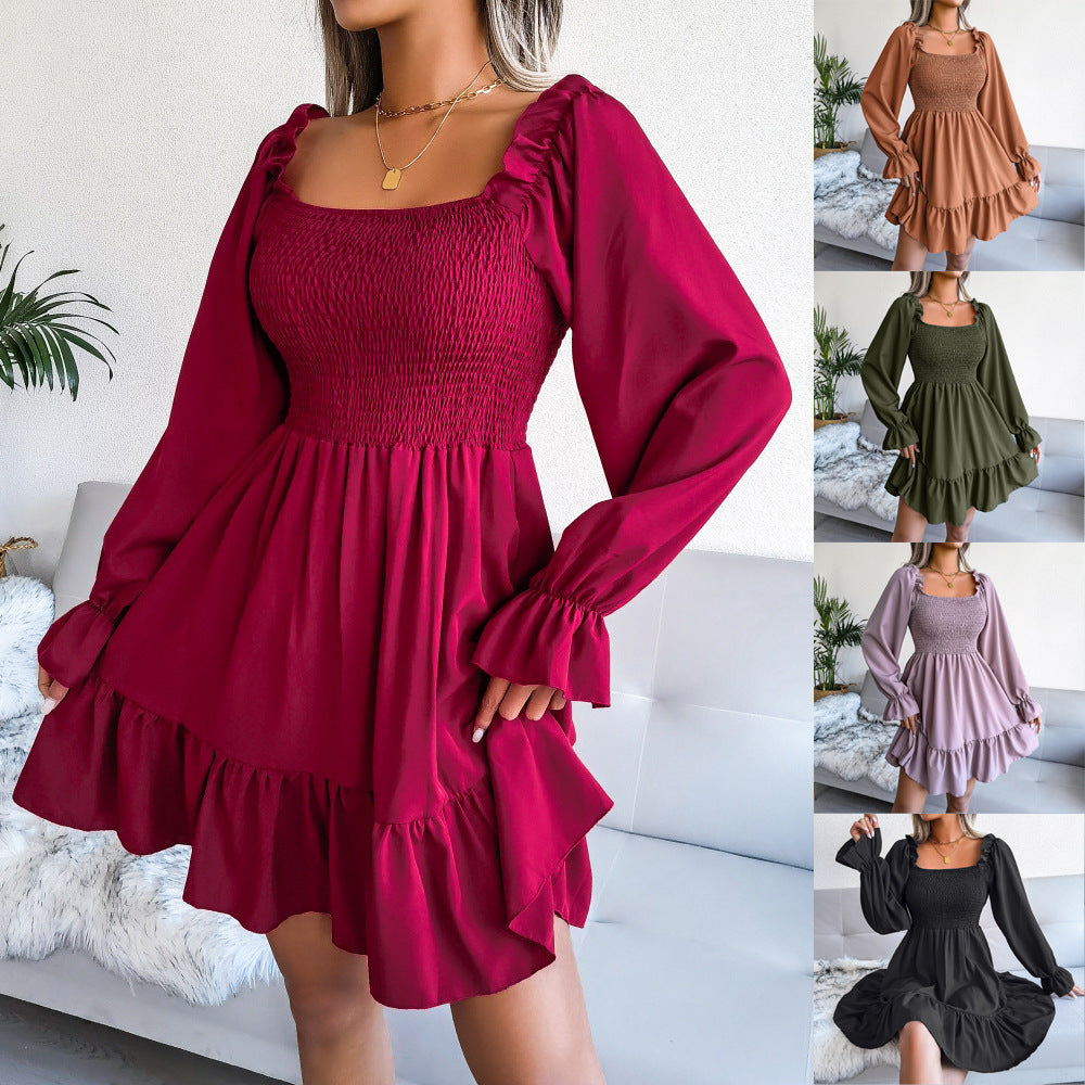 Square-Neck Ruffled Swing Dress