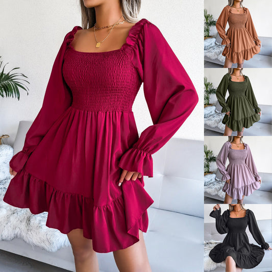 Square-Neck Ruffled Swing Dress