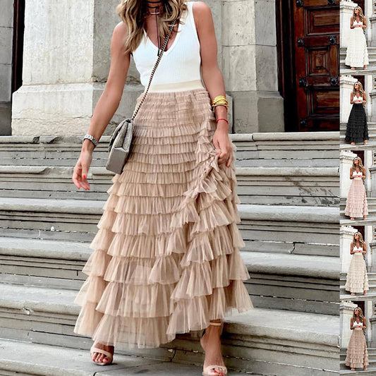 Layered Ruffle A-Line Skirt