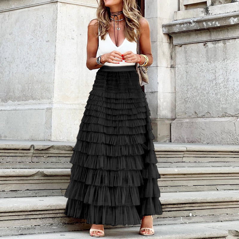 Layered Ruffle A-Line Skirt