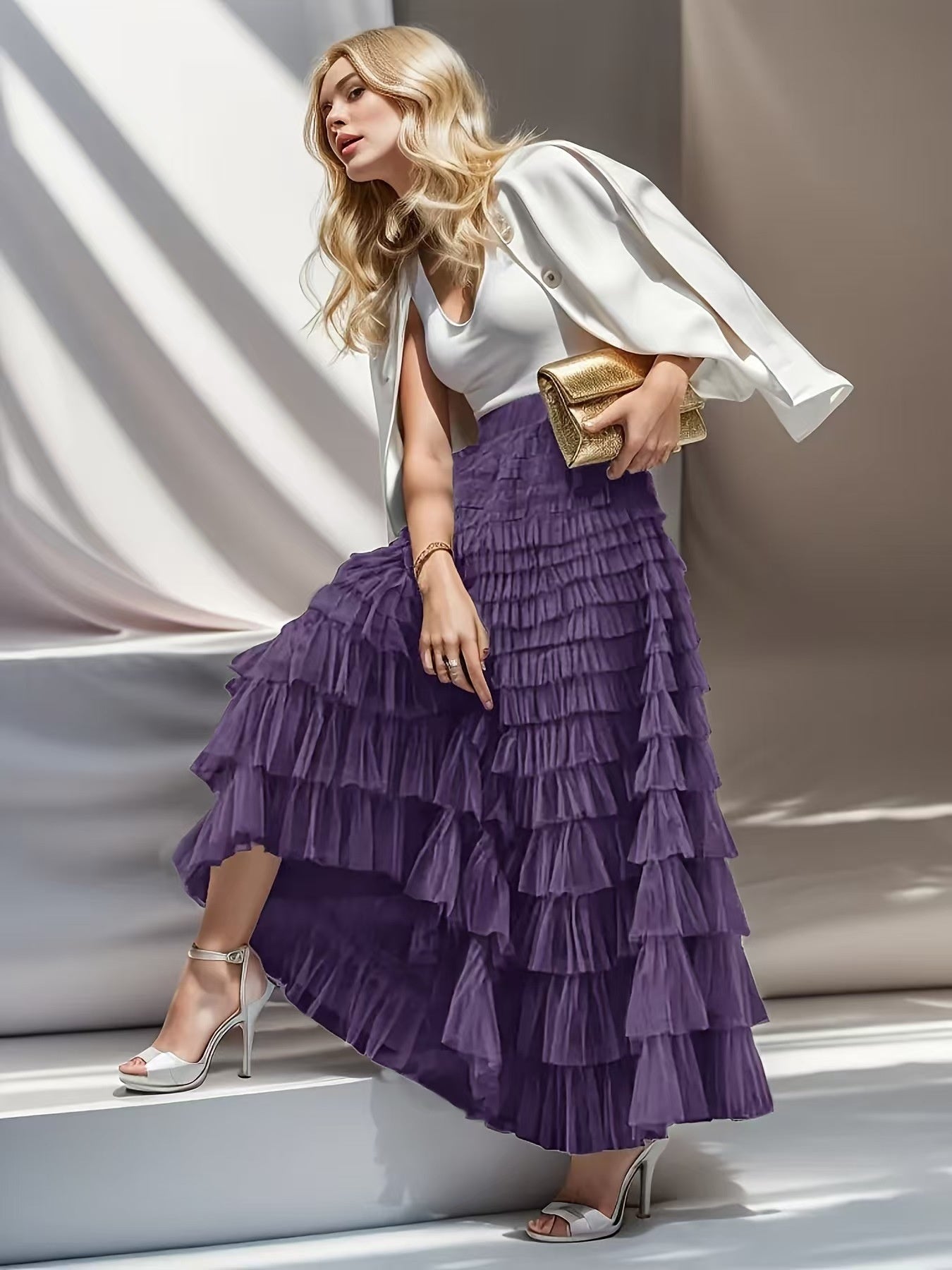 Layered Ruffle A-Line Skirt
