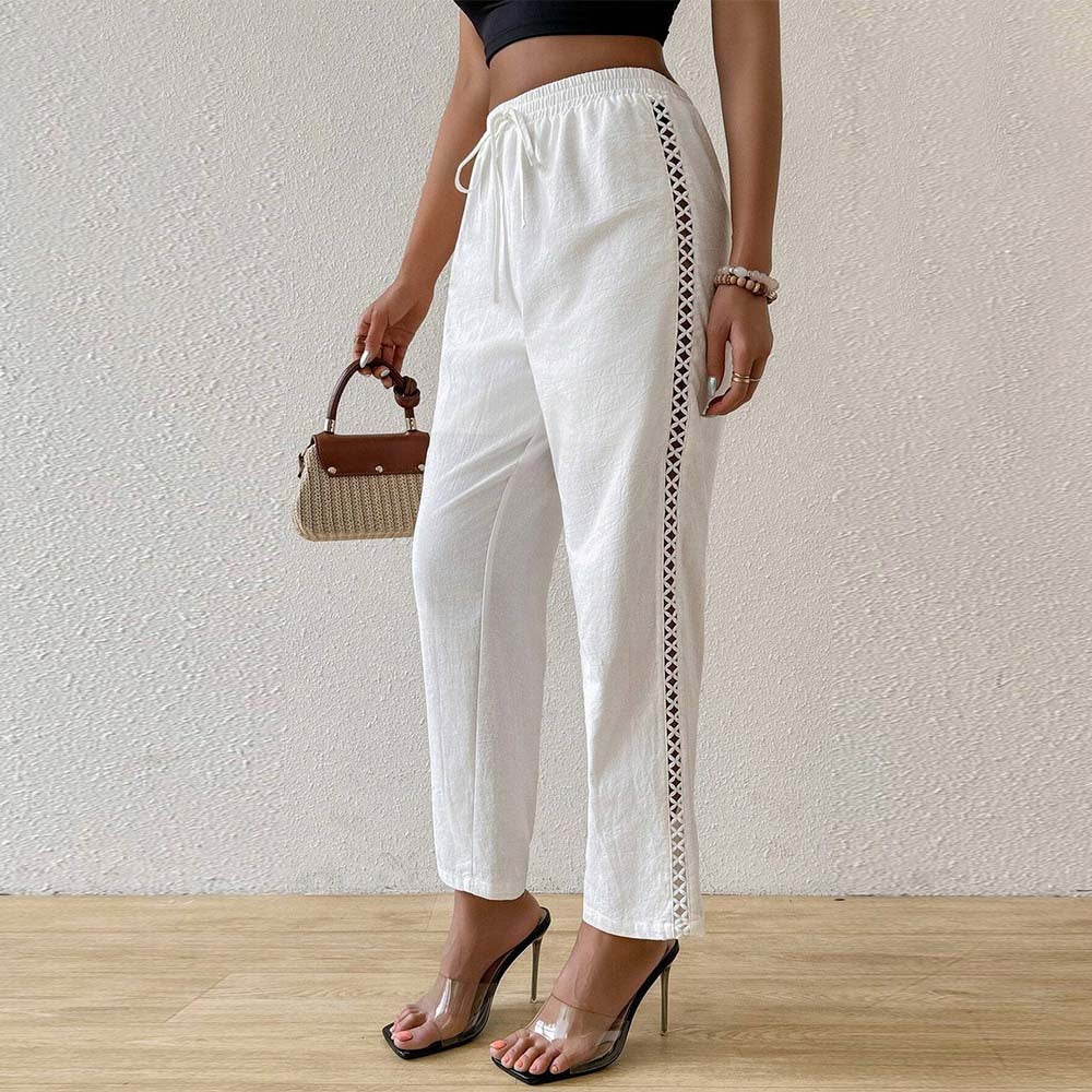 Hollow Drawstring Straight-Leg Pants