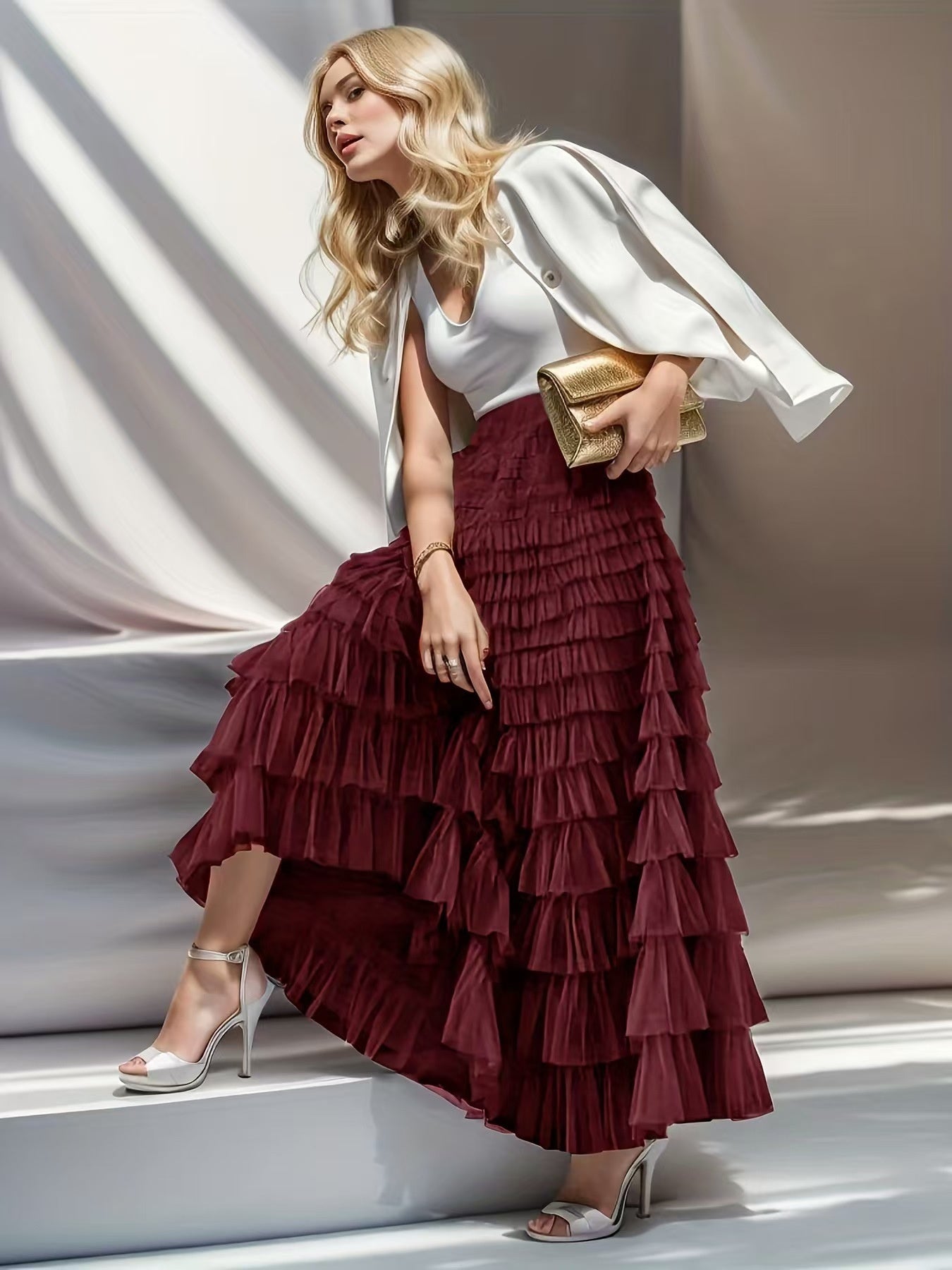 Layered Ruffle A-Line Skirt