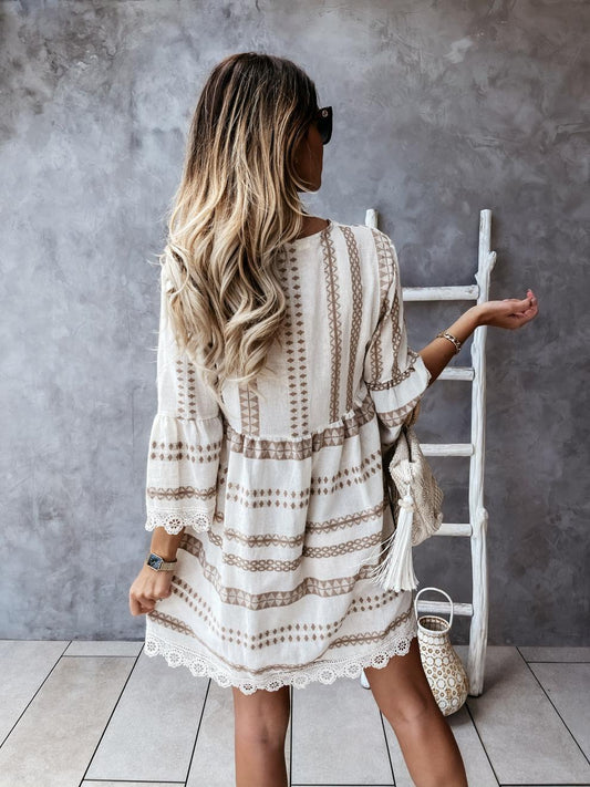 Geometric Print V-Neck Dress